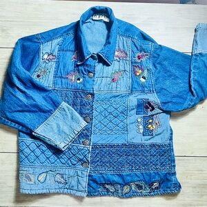 Vintage Embroidered Quilted Denim Shacket  XL Coastal Cowgirl Coastal Grandma